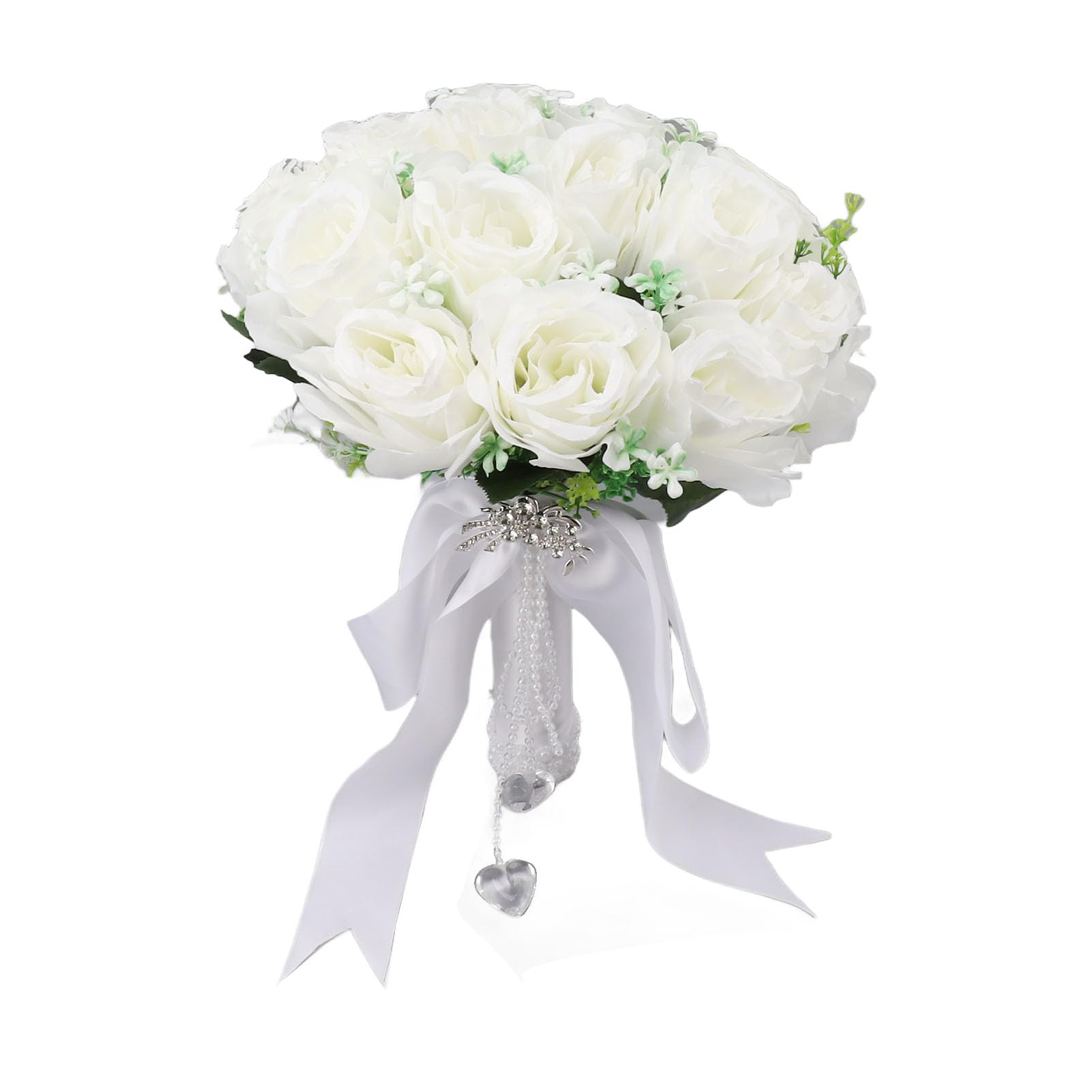 Fleurs artificielles de mariage Pilipane avec perles et cristal pour bouquet de mariée blanc