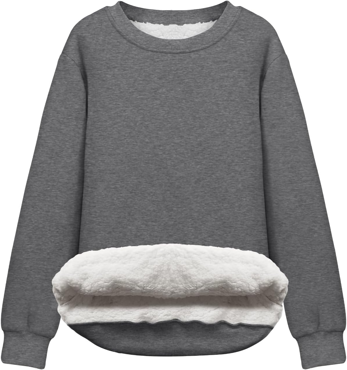Flygo Women's Sherpa Lined Fleece Crewneck Pullover Sweatshirts Casual Winter Warm Sweatshirt