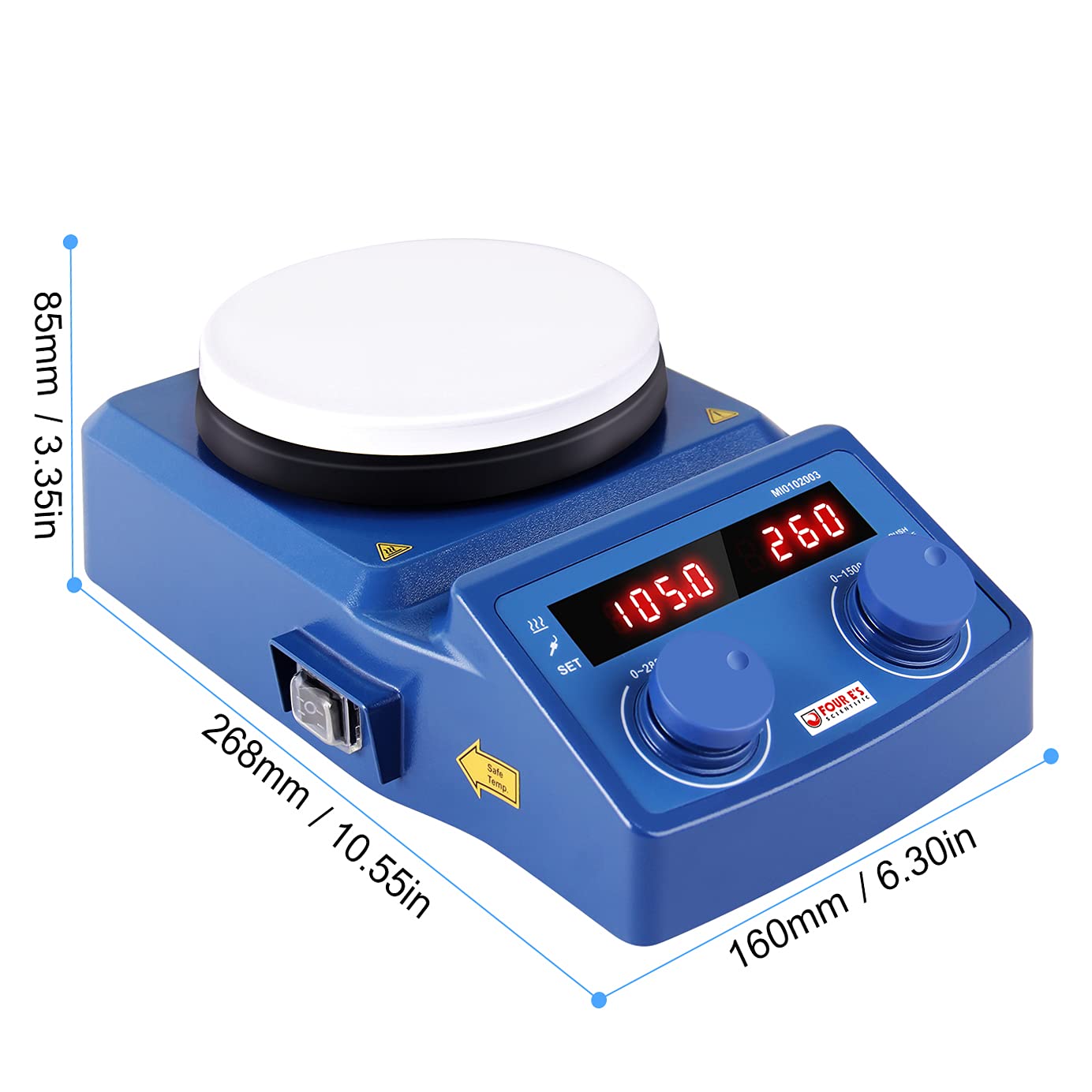 Mieszadło Magnetyczne z Płytą Grzejną 100-1500rpm Mieszadła Magnetyczne 280°C 5L, z Czujnikiem PT1000 Wyświetlacz LED 135mm Magnetic Stirrer with Hot Plate