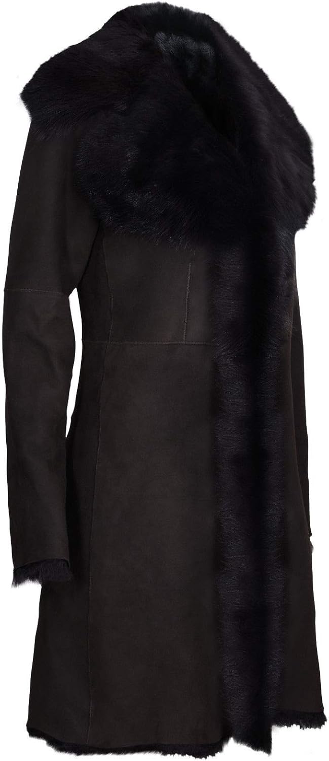 Ladies Brown Women's Real Toscana Sheepskin Leather Suede Jacket Trench Coat - Image 2