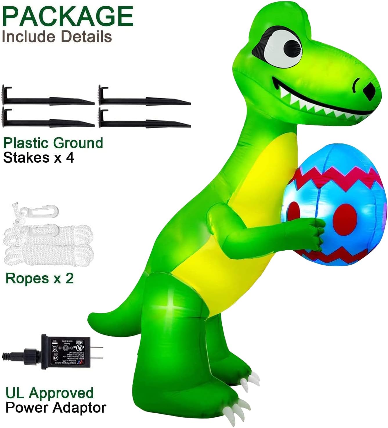 Camlinbo Easter Inflatables 10 Ft Long 8 Ft Tall Easter Dinosaur with Eggs Inflatables Easter Yard Decorations Easter Blow Up with LED Lights for Outdoor Easter Holiday Decorations