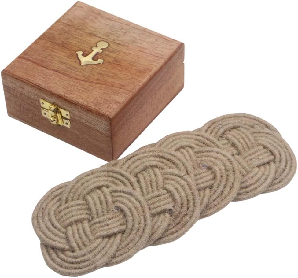 Coasters Set of 4 with Wooden Box Holder, Absorbent Drink Coasters for Drinks & Coffee Table, Handmade Jute Rope Woven Cup Coaster, Table Coaster for Home Décor, Desk, Bar (Twisted Rope Natural)