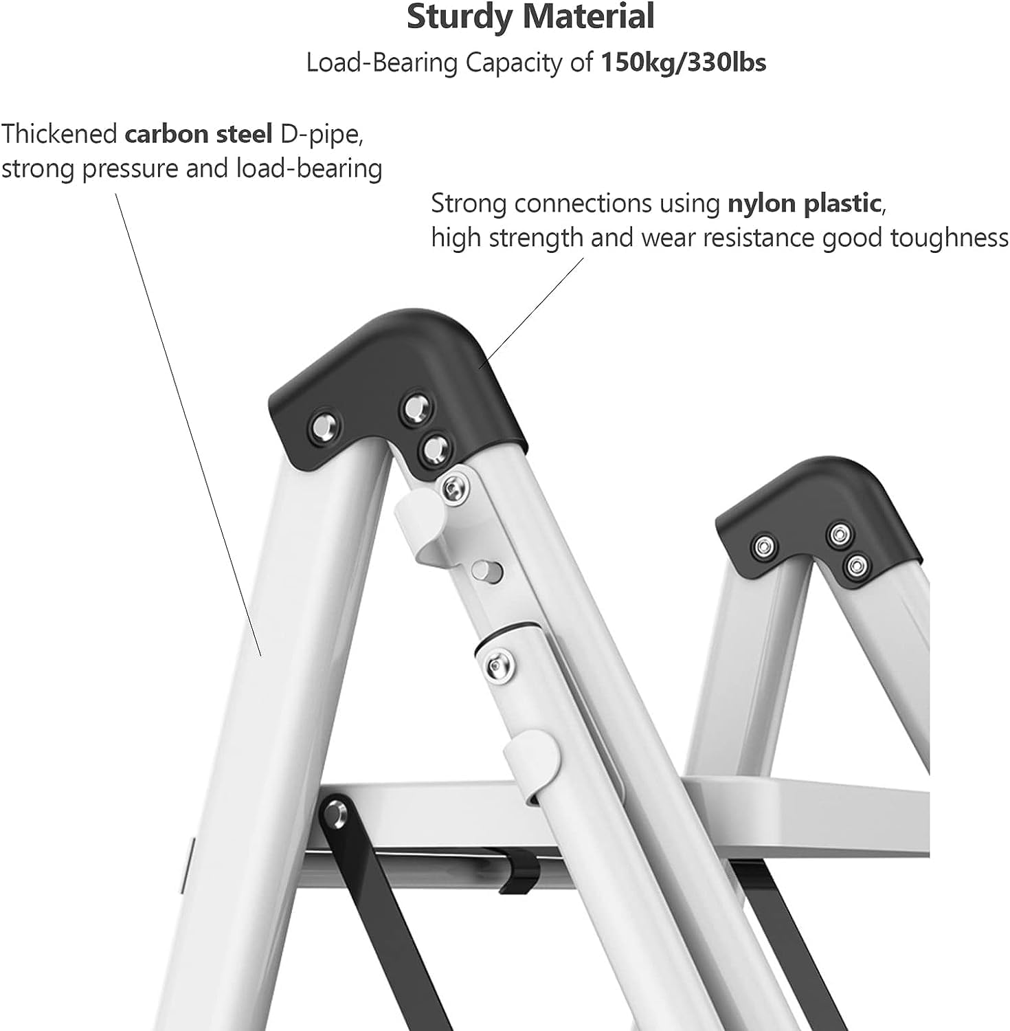 Folding Ladder Carbon Steel Loft Ladder with Folding Handle and Non-slip Step Ladder 4 Steps Stool for Home and Outdoor Work