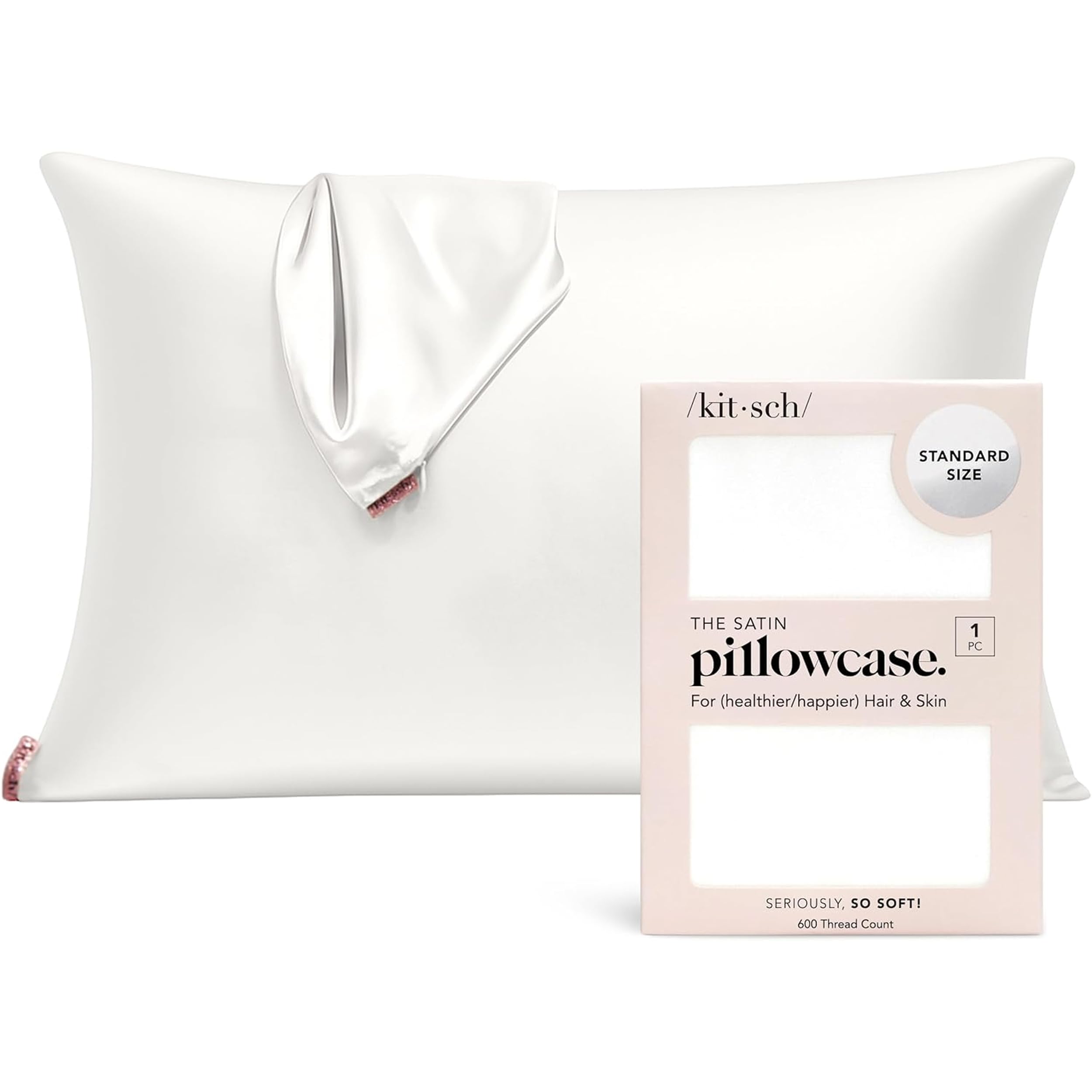 Satin Pillowcase for Hair & Skin - Softer Than Silk Pillow Cases Cooling Satin Pillowcase with Zipper | Pillow Case Covers | Satin Pillow Cases Standard Size, Ivory, 1 Pack
