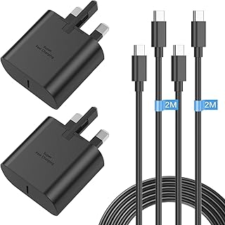25W for Samsung Fast Charger Plug and Cable 2M 2Pack,USB C Charger Plug for Samsung Galaxy S23 Ultra/S23+/S10/S22 Ultra/S22/S21/S20 FE/A53/A13,Type C Plug Super Fast Charger for Samsung Phone Charger