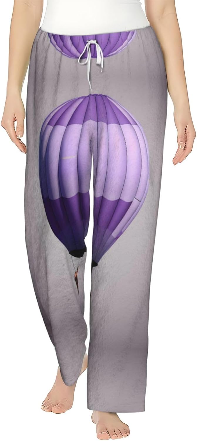 Lavender Hot Air Balloon Print Cozy Women'S Flannel Pajama Pants,Perfect For Christmas And Everyday Comfort