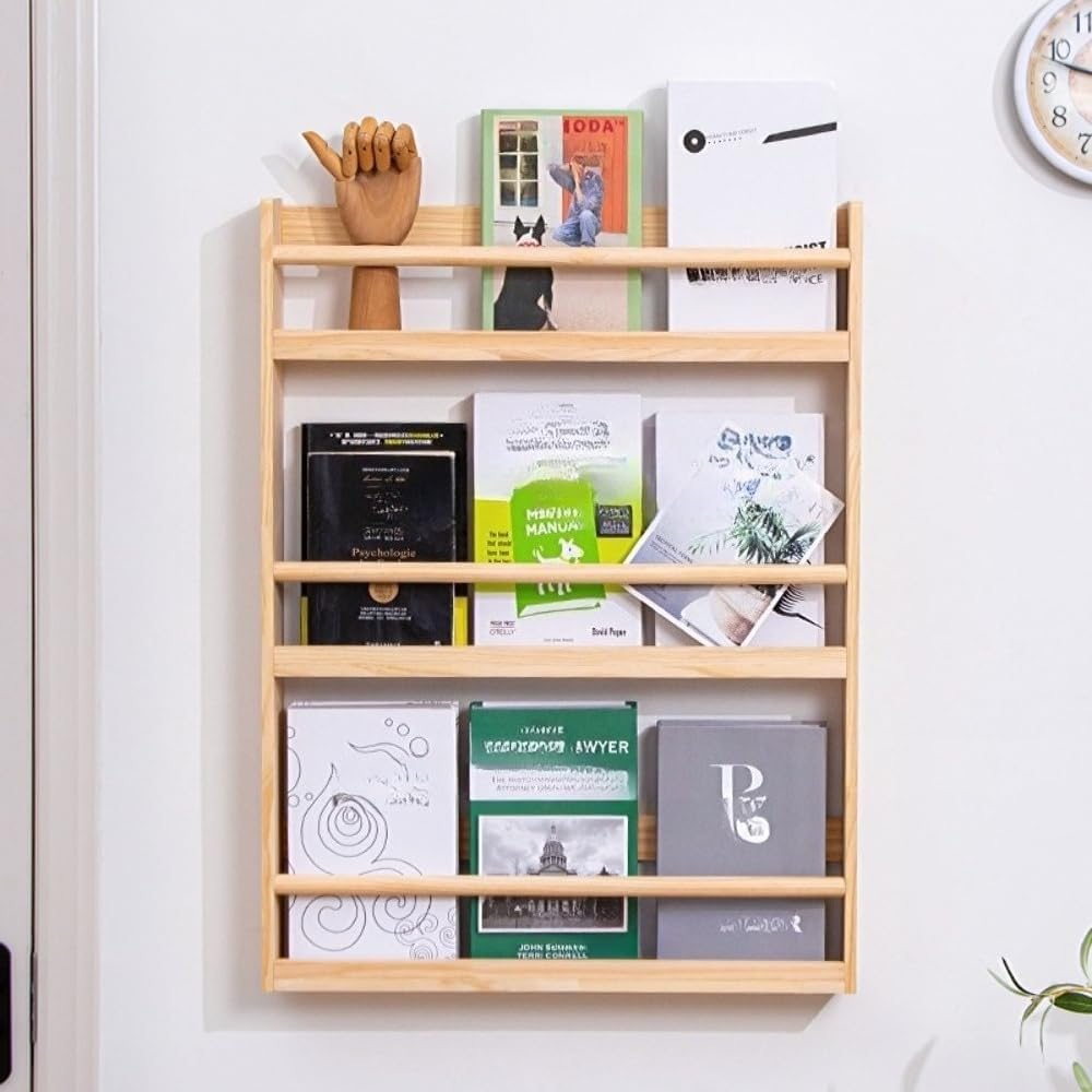 マガジンラック、パンフレットラック、木製の壁掛け本棚、小冊子、壁掛けファイルオーガナイザー、バスルーム/オフィス/玄関ホールに適して