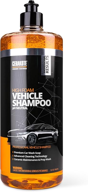 CERAKOTE High Foam Vehicle Shampoo (32 oz. Bottle) - pH Neutral Premium Car Wash Soap - Ceramic Coating Prep and Maintenance - Citrus Scent - Maximum Suds