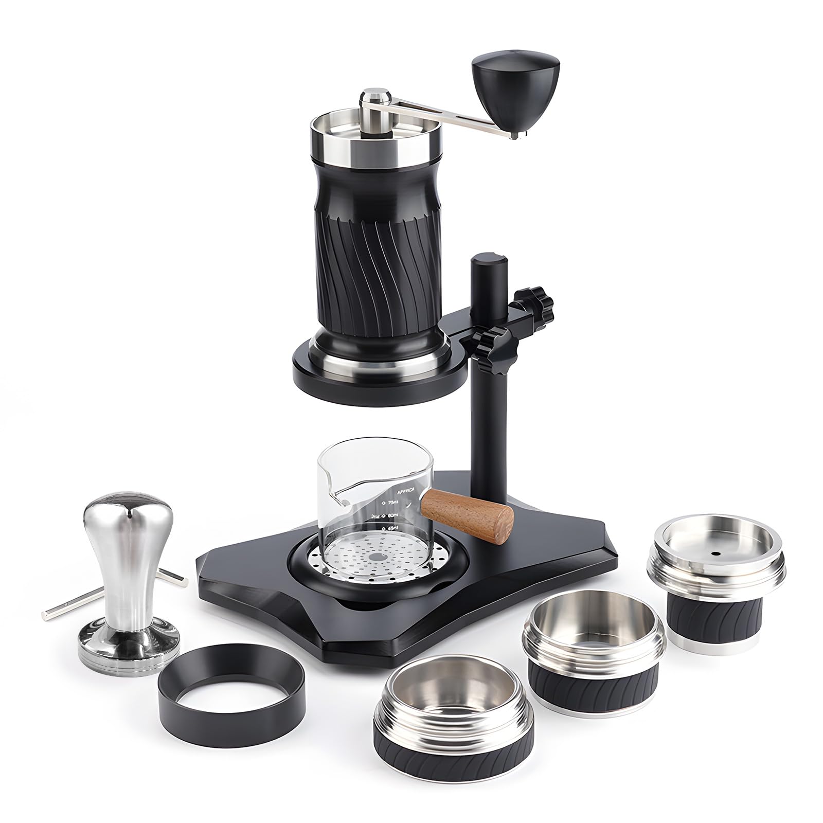 Pepisky Portable Espresso Machine 9-12Bar Variable Pressure Manually Operated Compact Travel Coffee Maker Portable Manual Espresso Coffee Maker Machine with Professional-Level Entry-Level Powder Bowl