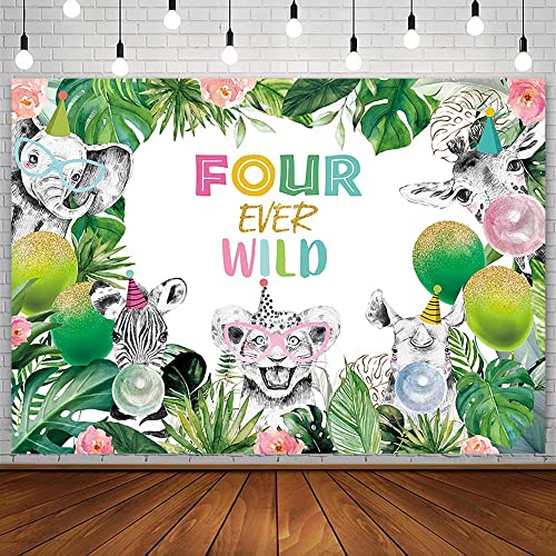 Fond de studio photo jungle animaux de la forêt décor anniversaire enfant Four Ever Wild