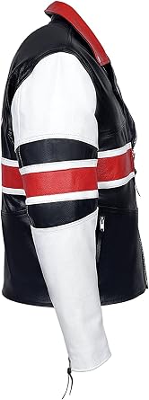 Mens Brando Style British Flag Vintage Cafe Racer Union Jack UK Flag Motorcycle Biker Black Leather Jacket