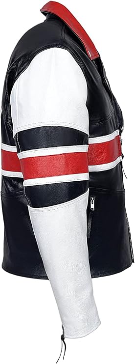 Mens Brando Style British Flag Vintage Cafe Racer Union Jack UK Flag Motorcycle Biker Black Leather Jacket
