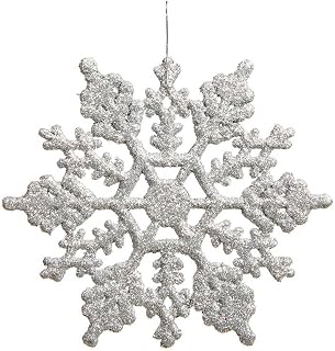 Vickerman 4" Silver Glitter Snowflake Ornament Set - Sparkly Shatterproof Snowflakes with Matching Glitter Accents and Nylon Hanging String (24 Snowflakes per Box)
