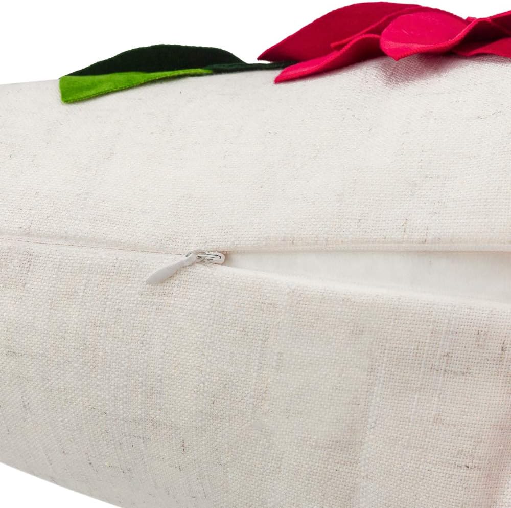 JWH Christmas Poinsettia Pillow Cover Decorative Stereo Flower Throw Pillow Green Leaf Accent Pillow Case Winter Holiday Cushion for Home Bed Living Room Couch Decor Sham 18x18 Inches Beige Red