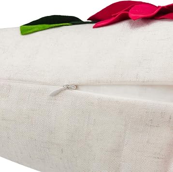 JWH Christmas Poinsettia Pillow Cover Decorative Stereo Flower Throw Pillow Green Leaf Accent Pillow Case Winter Holiday Cushion for Home Bed Living Room Couch Decor Sham 18x18 Inches Beige Red