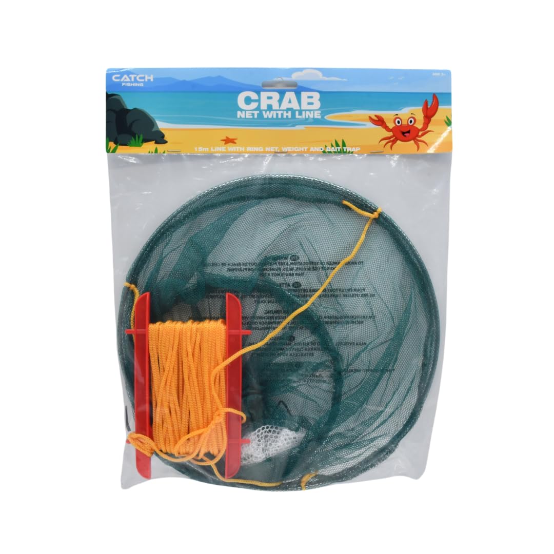 Catch Fishing Crab Net, 15m Line, Durable Nylon Net with Metal Rings, Portable Crabbing Kit for Family Fun Outdoor Adventure, Ideal Catching Crabs Set