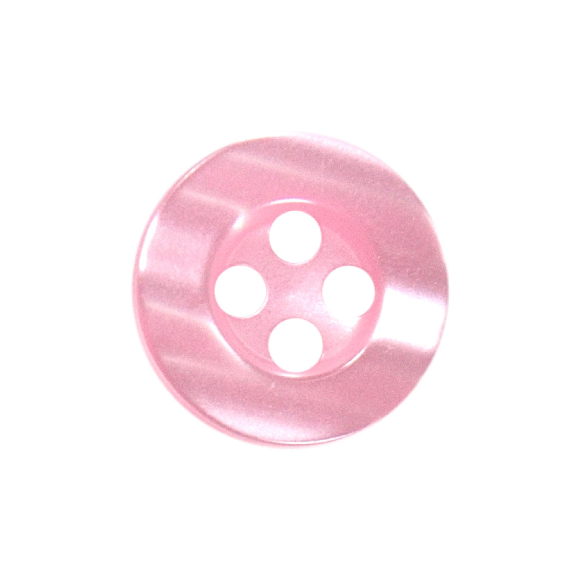 11mm Round Sew On Plastic Buttons for Shirts & Blouses - Pearlescent, Flat with 4 Holes, 18L - Pack of 20 - Pale Pink