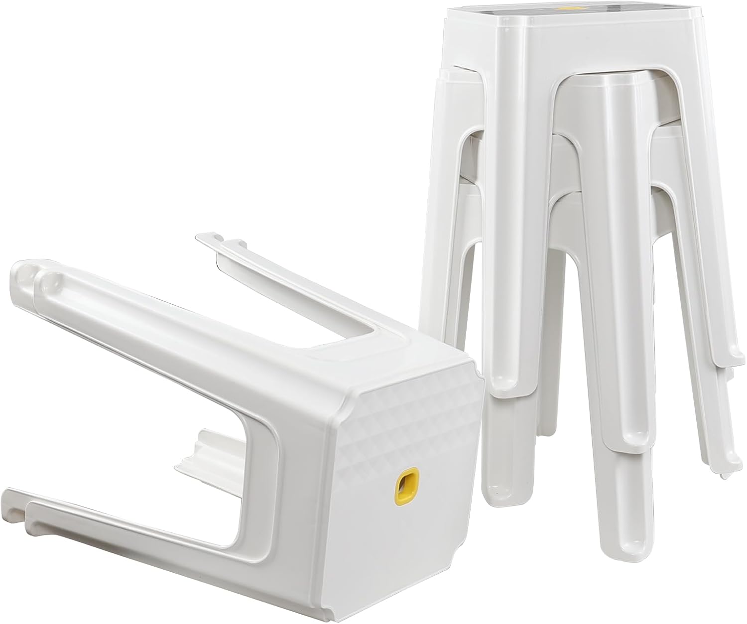 Pekky 18.6 Inch High Stool Chair Set of 6, Plastic Square Stool for Home, Bar, Office, White