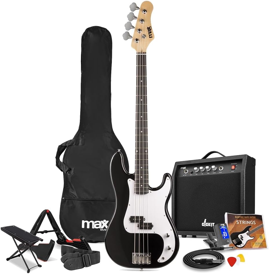 Max GigKit Electric Bass Guitar Starter Kit with 40W Amplifier, Stand