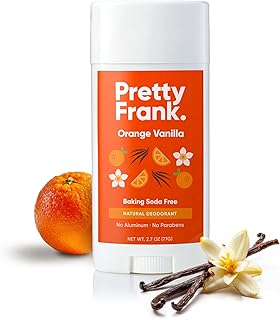 Pretty Frank Natural Aluminum-Free Deodorant Stick, Baking Soda-Free, Orange Vanilla (1-Pack) | Sensitive Skin Friendly, Effective Odor Control for Women & Men, Organic Ingredients and Essential Oils