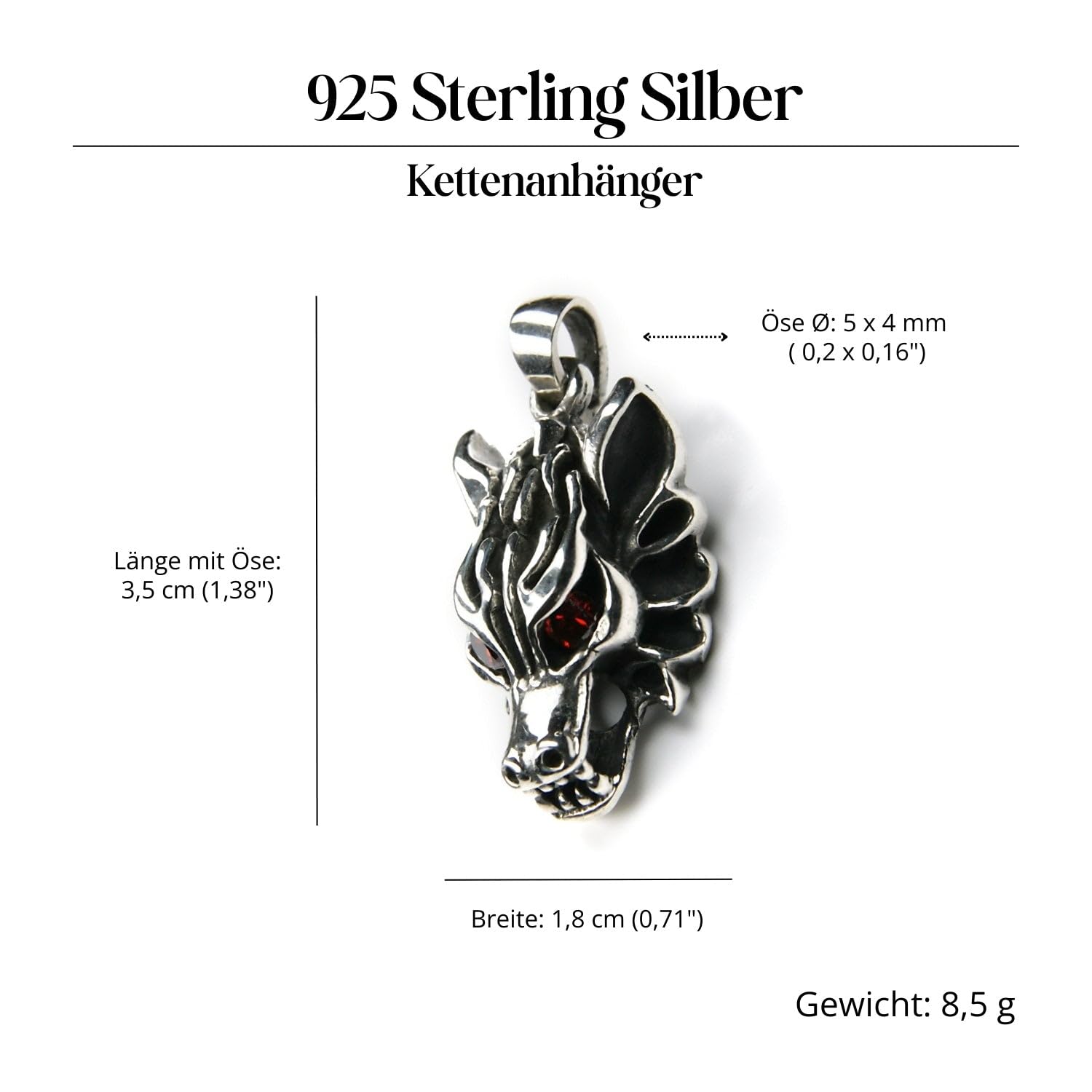Wolf Schmuck glühende Augen Zirkonia Silber Anhänger Tier Wolfskopf Gothic Silberanhänger Männer Frauen