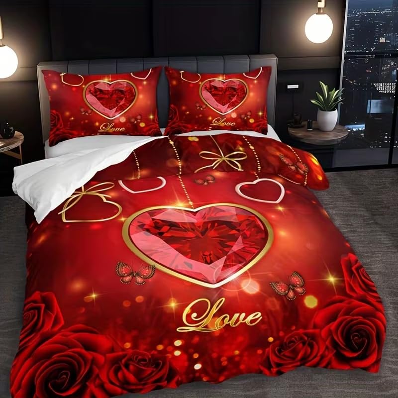 Housse de couette romantique à motif cœur rouge pour sublimer votre chambre à coucher