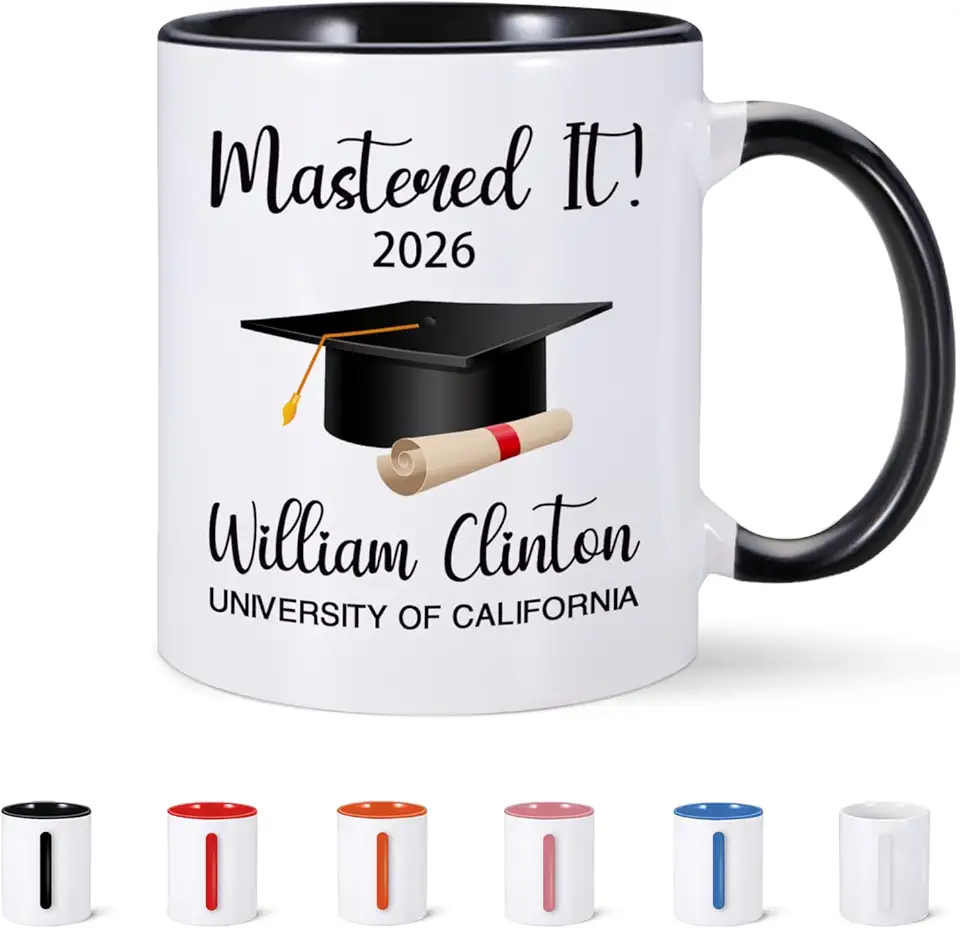 Graduation Gifts for Her Him, Custom Graduation Mug with Name, Class of 2026 Gifts Mastered It Coffee Mug, High School College Masters Degree Phd Graduate Gift, Personalized Grad Gift Coffee Cup