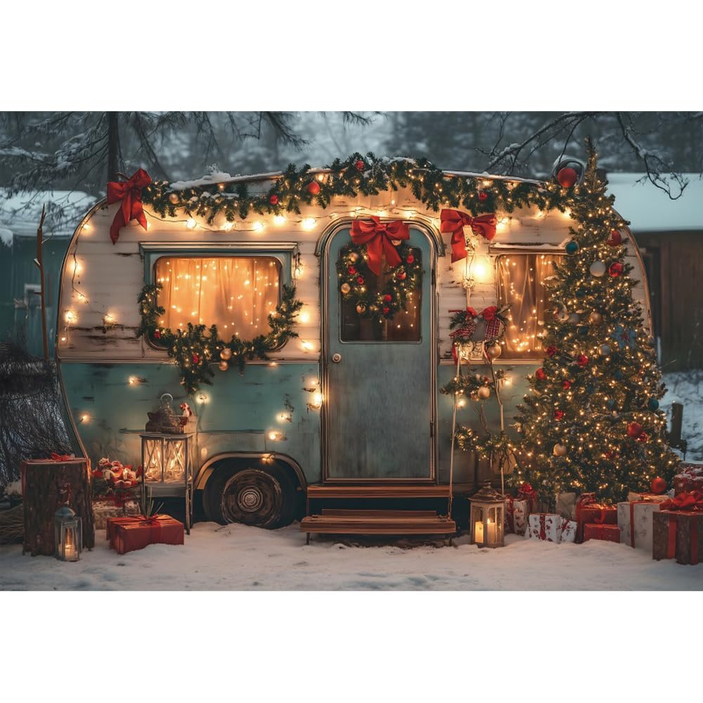 9,8x6,1m Scena Invernale con Autobus Invernale per Natale Autocaravan Esterno Autobus Fotografia Sfondo Invernale Nevoso Natale Felice Anno Nuovo Neonato Baby Shower Forniture per Vacanze