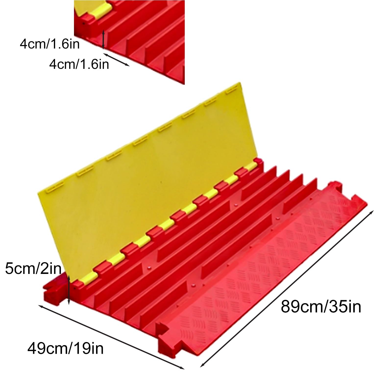 Pasacables Suelo de 5 Canales, Protector Cable de PVC de Alta Resistencia, Rampa Coche Abatibles de 89 Cm para Carretera, Capacidad de Carga de 300 Kg para Interiores y Exteriores
