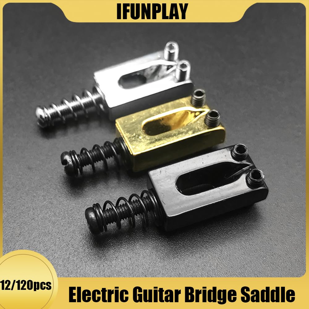 Guitar Part for 12pcs Guitar Tlo Bridge Saddle Metal Flat Saddles for ST Electric Guitar ViolaoTlo Trem Bridge(Color:Chrome X12pcs)