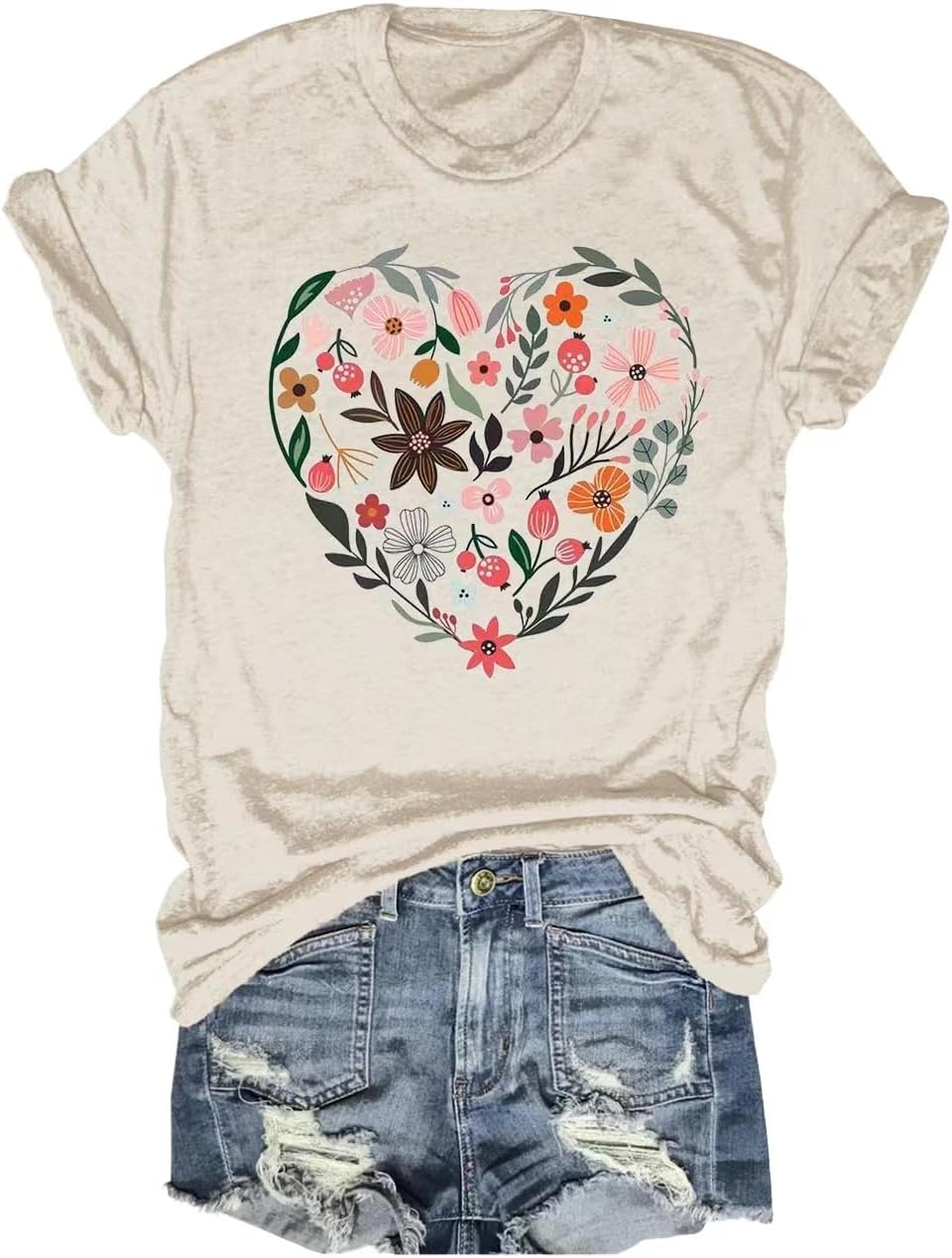 Women's Vintage Flowers Print Casual Hollow-out Denim Shirt main image 1