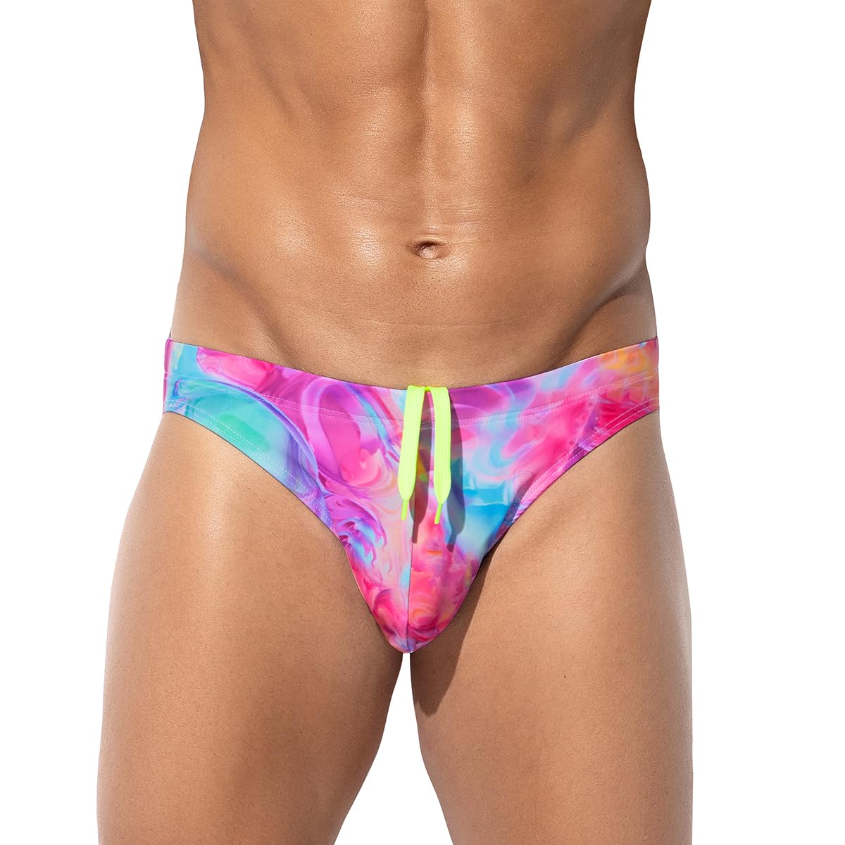 Men's Sexy Swim Briefs Printed Swimsuit Beach Swimwear Bikini Sport with Drawstring