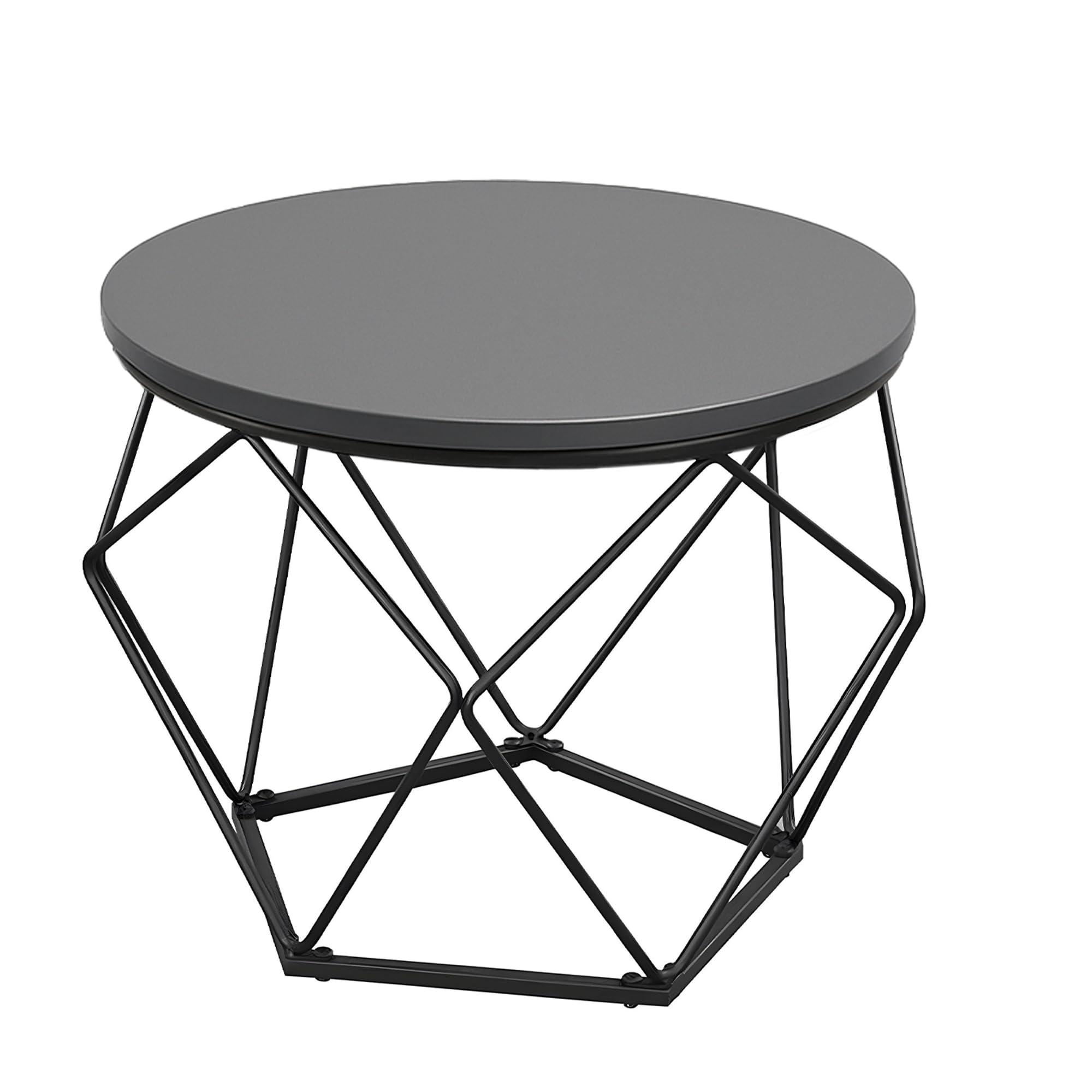 SG Traders Round Coffee Table - Diamond Shaped Table Round Top with Durable Metal Frame, Removable Top Accent Side Tables for Living Room, Easy Assembly, Space-Saving Design (Grey)