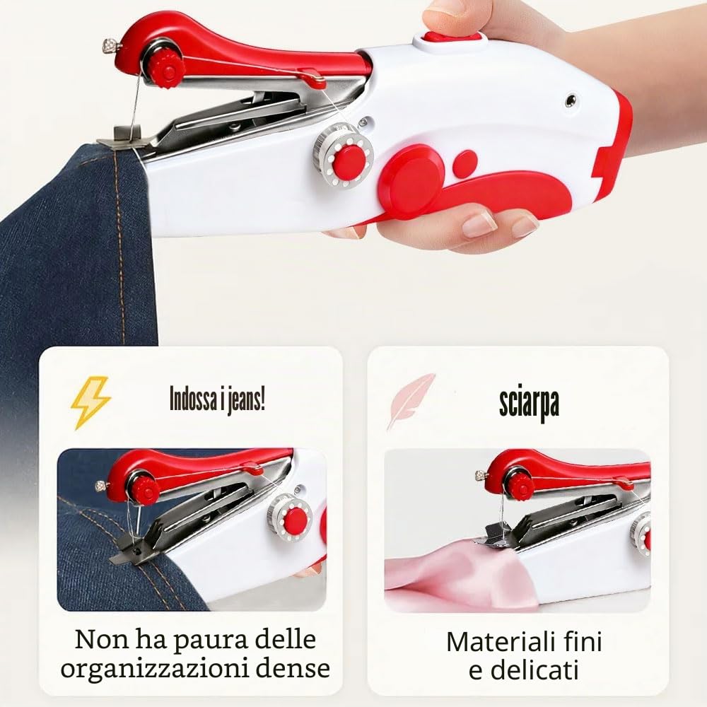 Macchina da Cucire Portatile, Mini Elettrica Handheld Sewing Machine, Elettrica a 2 Velocità, Facile da Usare, Cucitura Rapida, Compatta e Leggera, per Vestiti, Tende in Tessuto, Fai da te