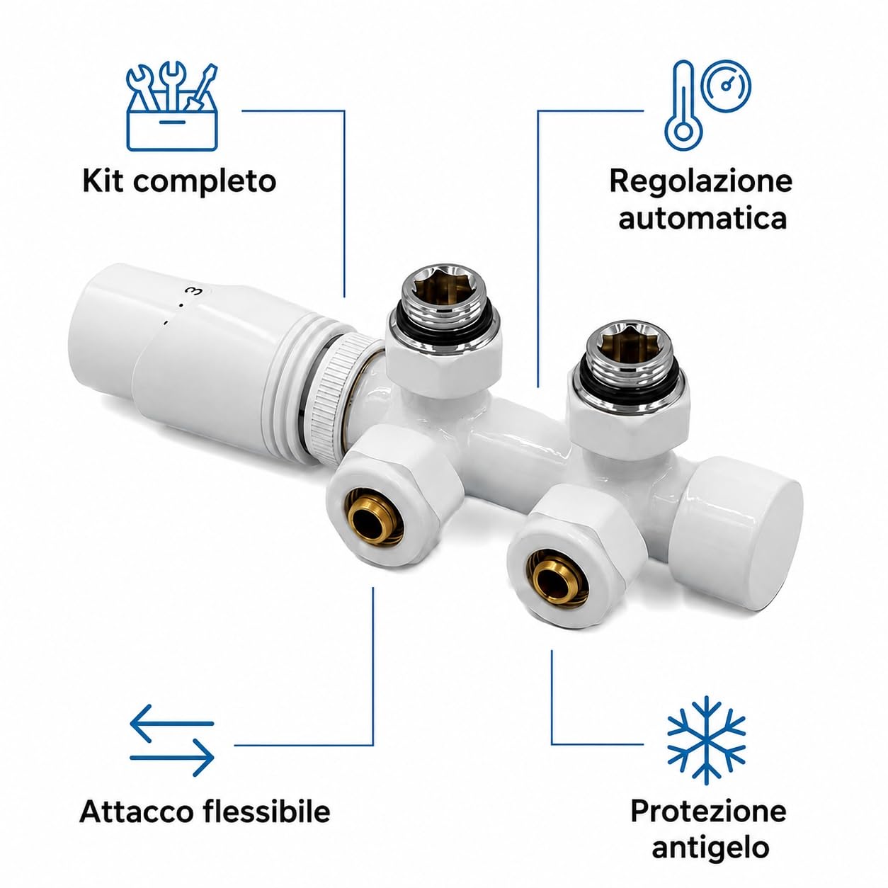 KNM Trade Set Multiblock Duoplex Valvola Termostatica Cromo | valvola combinata, termostato, attacco inferiore, montaggio 1/2", funzione antigelo