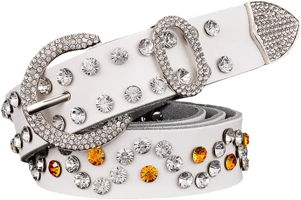 Genuine Leather Belts For Women, Luxury Rhinestone Female Second Layer Cow Skin Belts Width 2.8 Cm