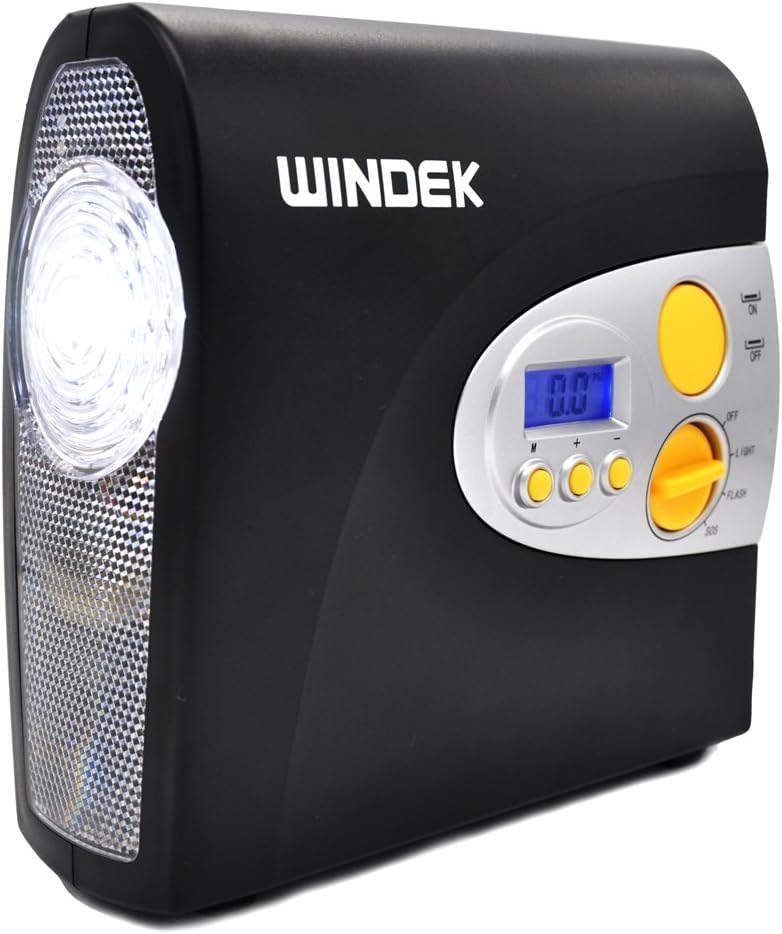 Windek RCP-A1 Black Pre-Set Digital Air Compressor/Car Tire Inflator with LED Light and Adaptor Set (100PSI 12V, A1, 28 LPM)