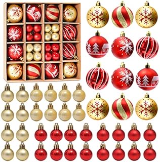 PEMOTech Christmas Baubles, 44 Pcs Shatterproof Christmas Tree Balls Ornaments, Christmas Decorative Hanging Baubles for Home Party Holiday Wedding Tree Decorations Xmas Gifts 3cm 6cm (Red & Gold)