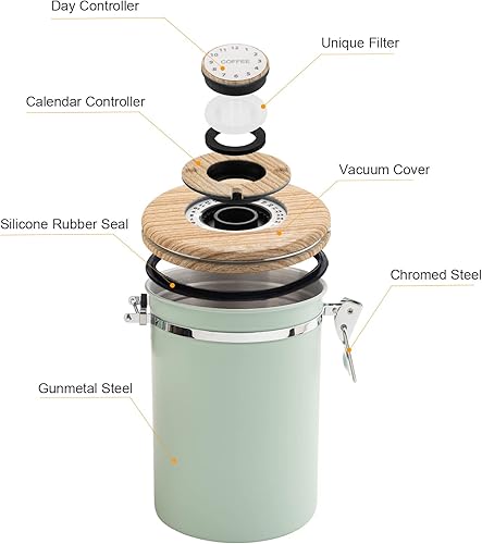 Miniatura 2 de TEDSWAIT - Botes herméticos para café, recipiente de almacenamiento de granos de café con cuchara, rastreador de fecha y válvula de CO2, contenedor