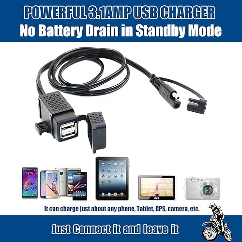 Miniatura 4 de MOTOPOWER MP0609C - Kit de cargador USB dual impermeable para motocicleta de 31 amperios adaptador SAE a USB cable adaptador para teléfono tableta