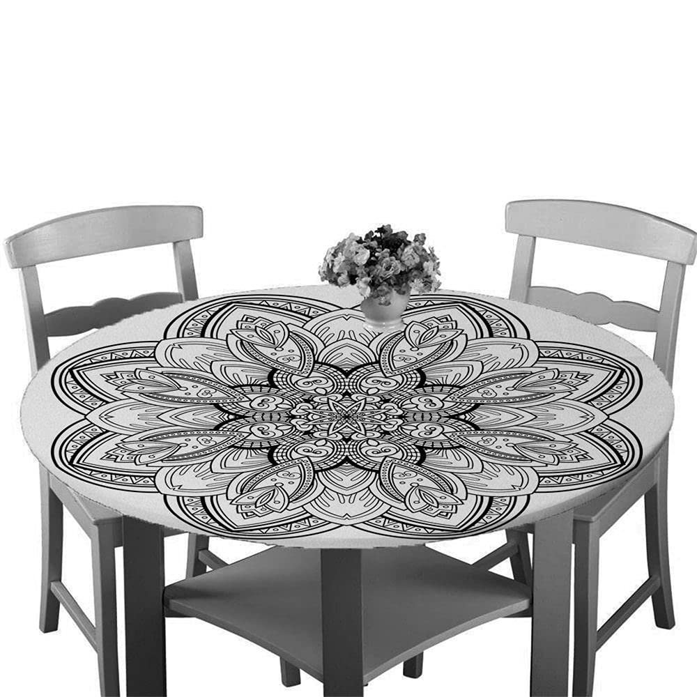 FANSU Nappe De Table Ronde En Polyester Imperméable, Motif Mandala 3D Protège Anti-Taches Table Elastiqué Pour La Maison Table Cuisine Salle À Manger (Or Noir,Diamètre 130cm