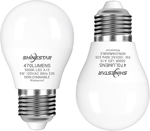 SHINESTAR Bombilla para refrigerador, bombillas de electrodomésticos de 40 W para refrigerador, luz diurna de 5000 K, bombilla LED A15 impermeable,