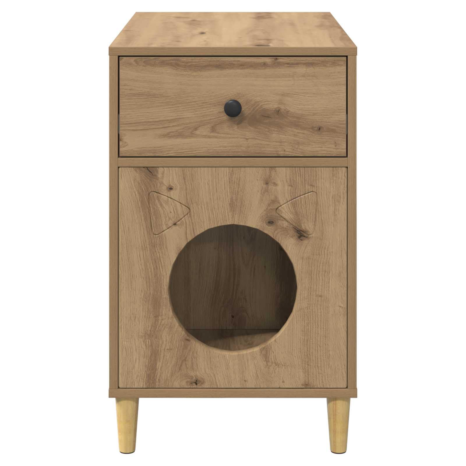 Moderna casa para gatos de madera de roble, 72 x 42,5 x 70 cm, con accesorios de montaje, elegante refugio y rascador de repuesto para salón, robusta casa de dormir para gatos