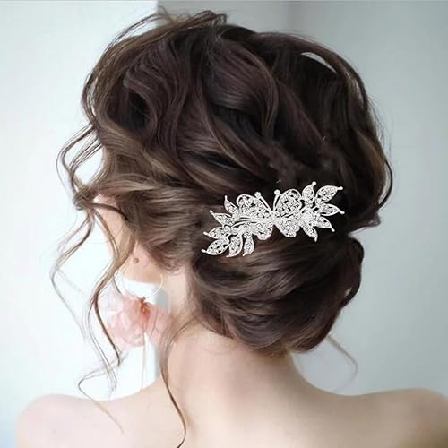Miniatura 2 de Foyte Peine de pelo de boda de cristal Rhinestone novia diadema mariposa plata pelo hoja lado pelo Peines para mujeres y novias