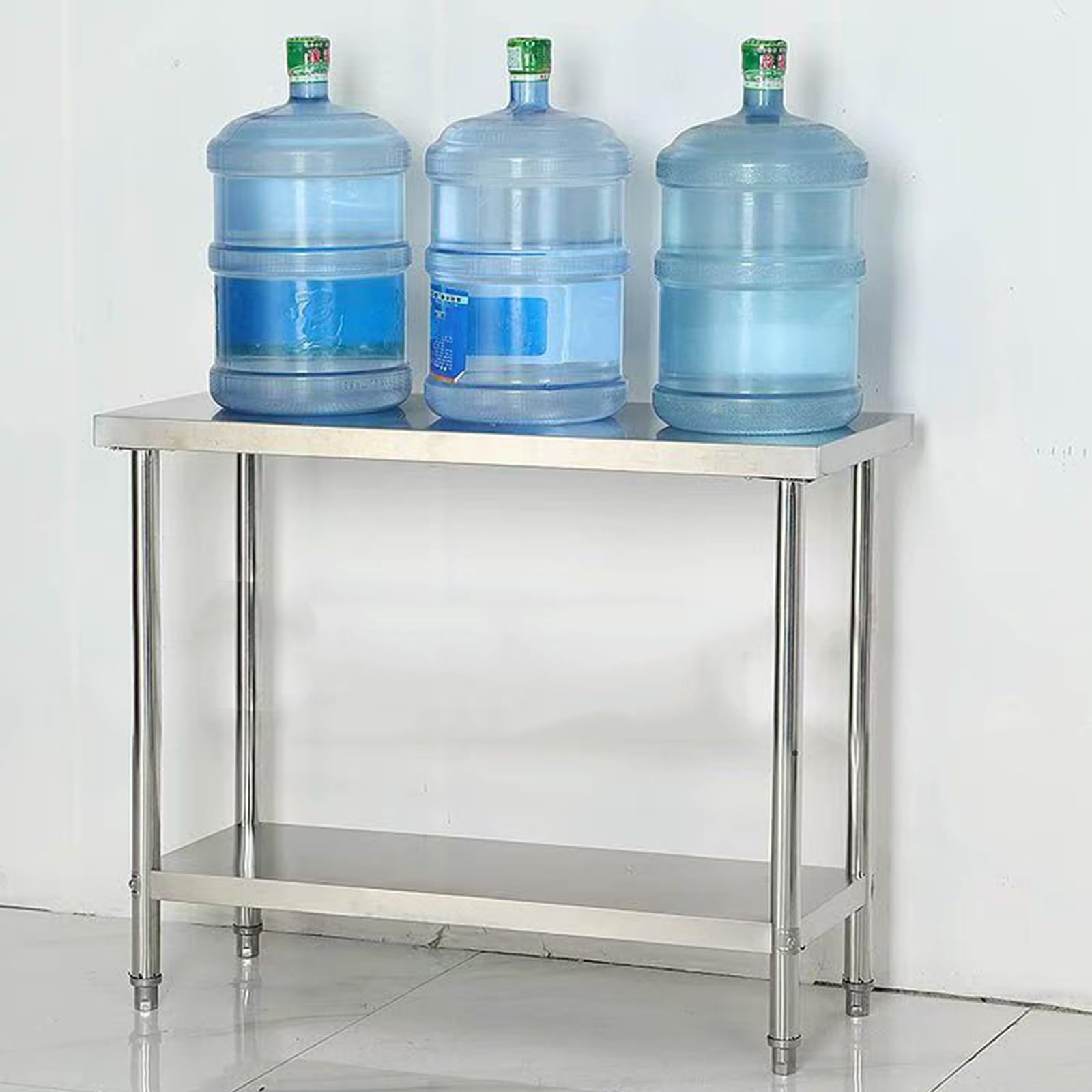Banco de Trabajo de Acero Inoxidable con Estantes Dobles, Resistente Mesa de Preparación para Cocina Comercial, Mesa de Corte, Mueble de Trabajo, Mesa de Embalaje, Mesa de Metal de Gran Espac