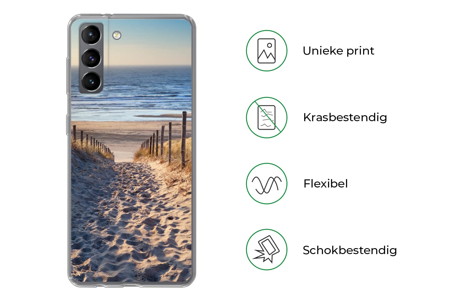 MuchoWow Funda para Samsung Galaxy S21 - Playa - Mar - Países Bajos - Dunas - Sol - Funda de Silicona/Funda Blanda para teléfono móvil