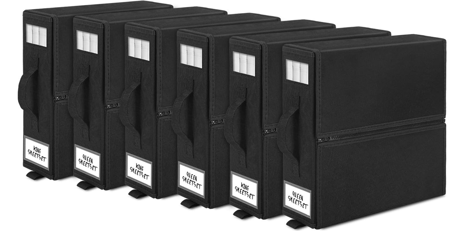 GKOKG 6 Pack Bed Sheet Organizers and Storage - Foldable Sheet Organizer for Linen Closet, Bed Sheet Organizers, Sheet Set Organizer for Bedding Clothes Blankets, Duvet Cover Set,Black