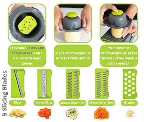 Vegetable Chopper, Slicer, Cutter, Dicer - Multi-Functional 13-In-1 Stainless Steel Kitchen Vegetable Slicer, Onion And Garlic Chopper With 8 Accessories Blades, Egg Separator Gray #TOP4