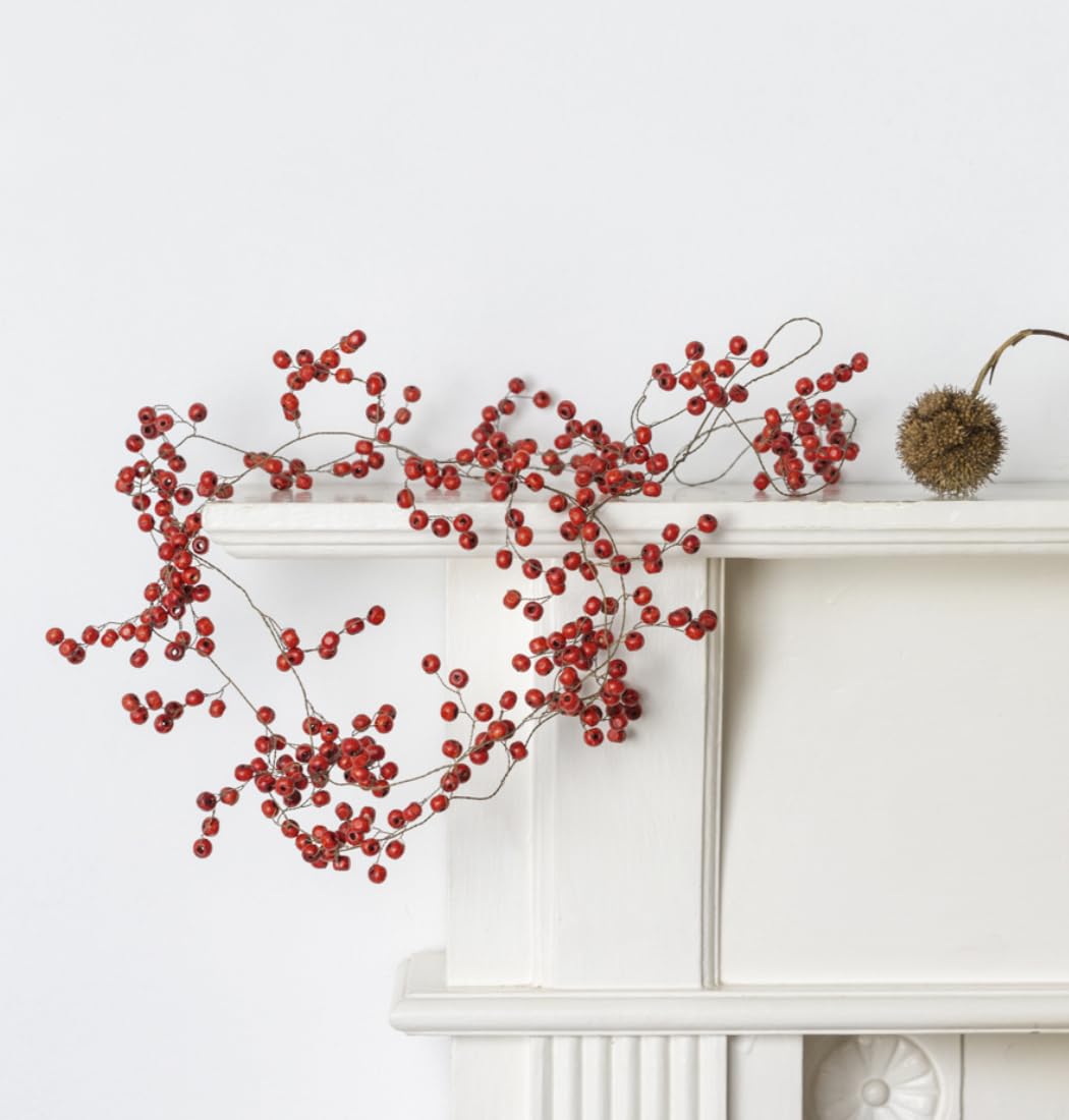 Wooden Red Berry Garland, Christmas Room Decoration, Festive Red Xmas Decor, Eco Christmas Decorations, Wood Red Berries Winter Garland, Red Berry Christmas Garland