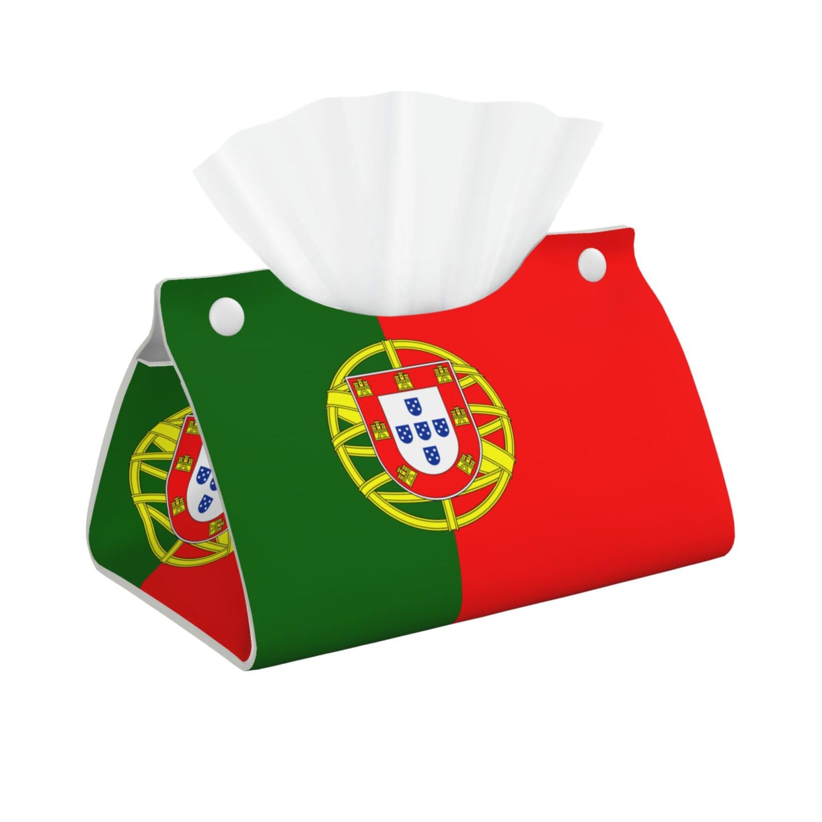 Portuguese Flag Print Long Tissue Box Cover Holder Foldable Leather Organizer for Vanity, Nightstand, Desk & Bathroom